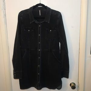 FREE PEOPLE Black Buttoned Jean Dress, Large